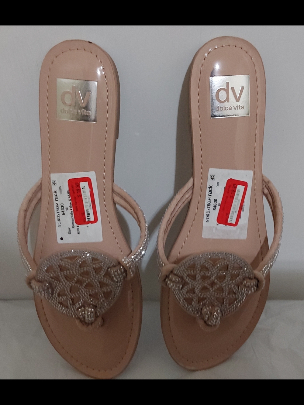 Dolce Vita Nude Blush Embellished Thong Sandals